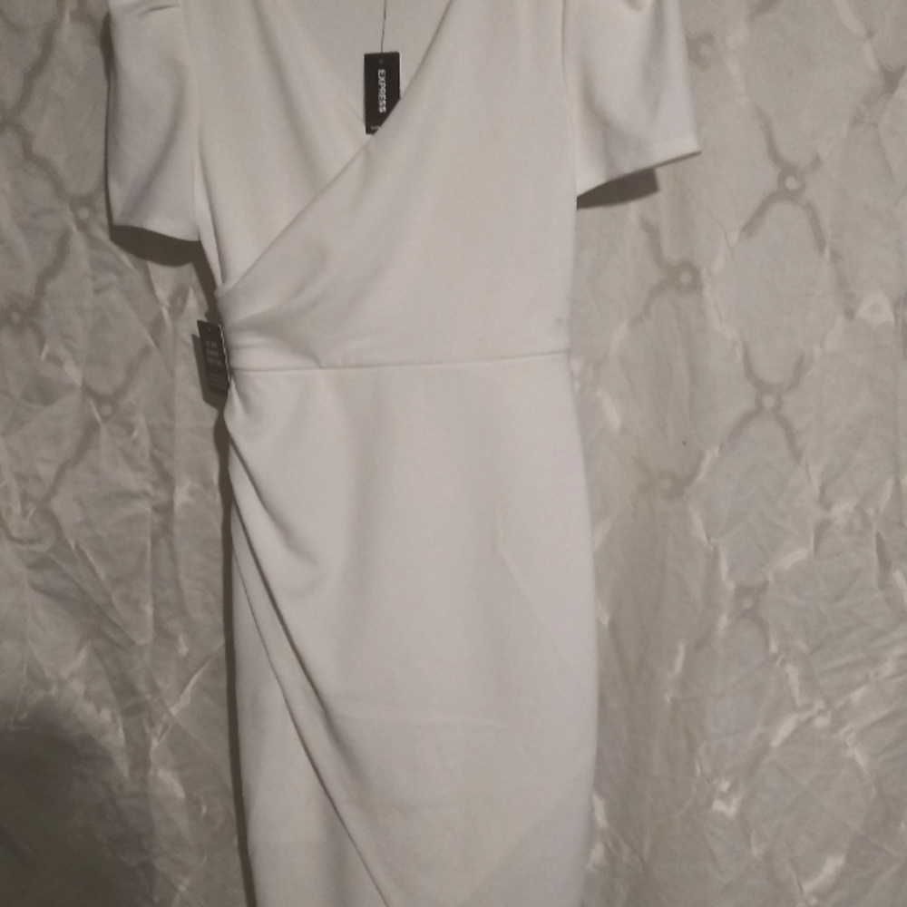 COPY - Express Puff Sleeve Wrap Front Sheath Dress